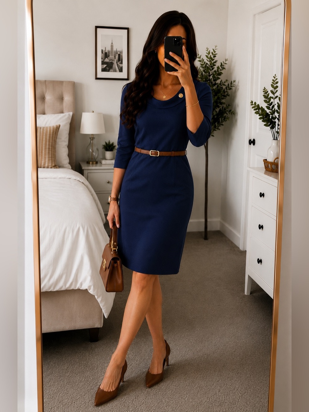 Talbots Navy Sheath Dress Size 6 Gold Button Accent 3/4 Sleeve Career Classic